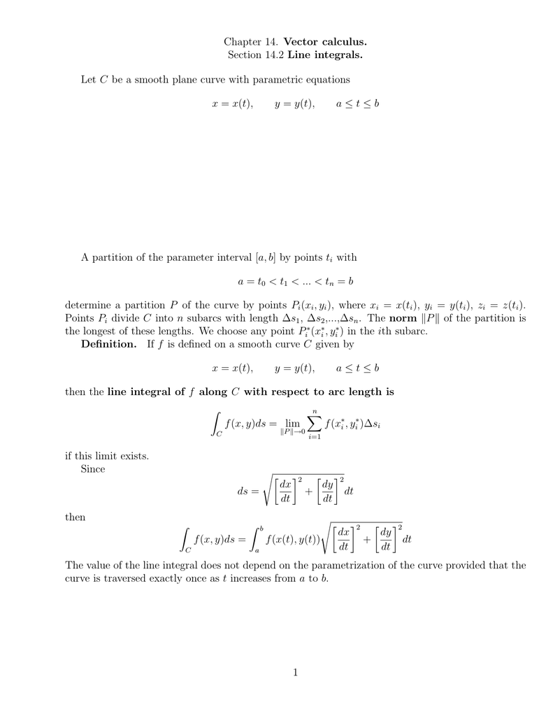 Chapter 14 Vector Calculus Section 14 2 Line Integrals