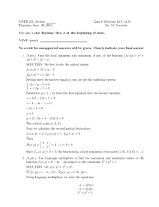 MATH 251, Section Quiz 6 (Sections 12.7, 12.8). Thursday, Sept. 30, 2010