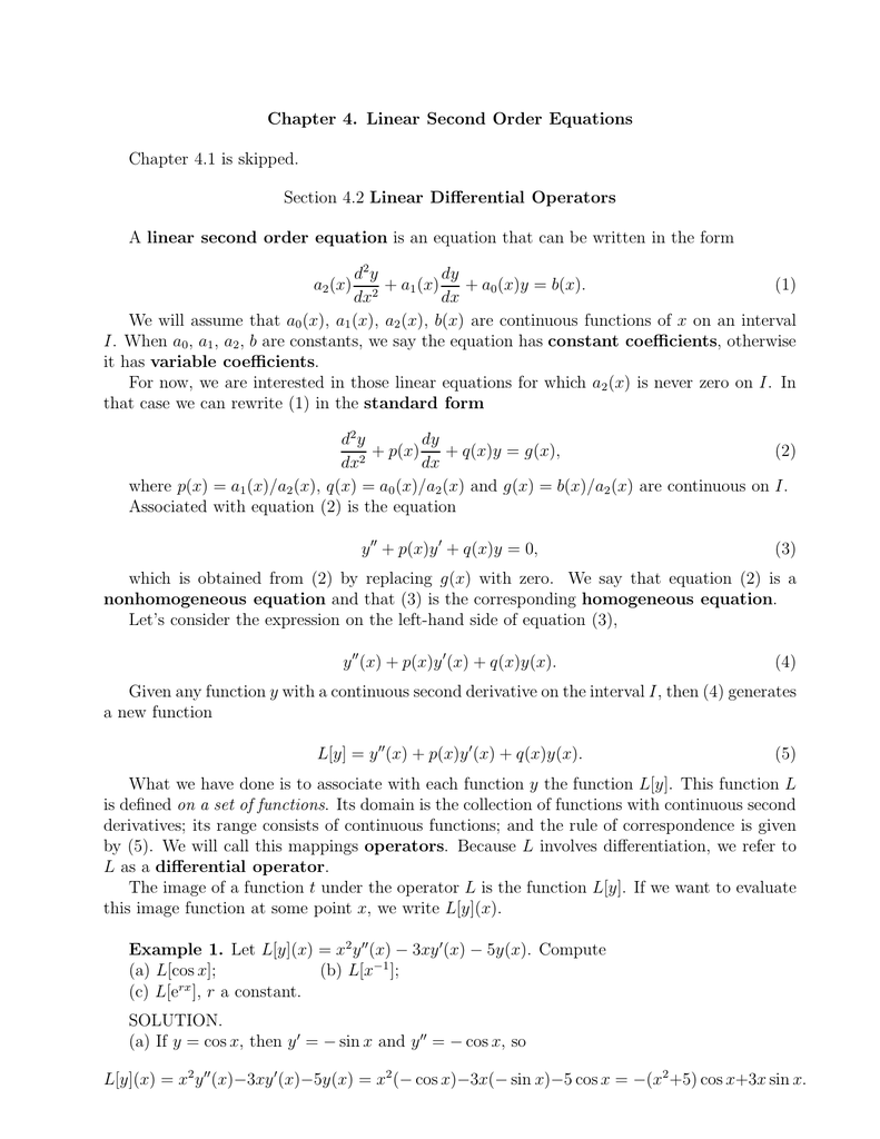 Chapter 4 Linear Second Order Equations Chapter 4 1 Is Skipped