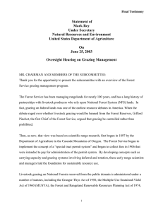 Statement of Mark Rey Under Secretary Natural Resources and Environment
