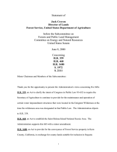 Statement of before the Subcommittee on Forests and Public Land Management