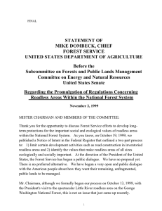 STATEMENT OF MIKE DOMBECK, CHIEF FOREST SERVICE UNITED STATES DEPARTMENT OF AGRICULTURE