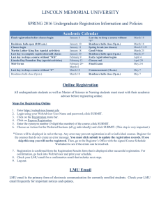 LINCOLN MEMORIAL UNIVERSITY SPRING 2016 Undergraduate Registration Information and Policies Academic Calendar