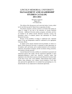 LINCOLN MEMORIAL UNIVERSITY MANAGEMENT AND LEADERSHIP STUDIES CATALOG 2011-2012