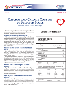 Calcium and Calorie Content of Selected Foods E    TENSION