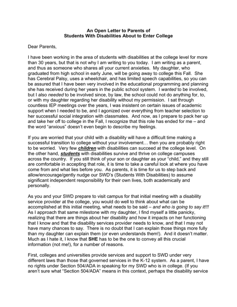 An Open Letter To Parents Of Dear Parents 