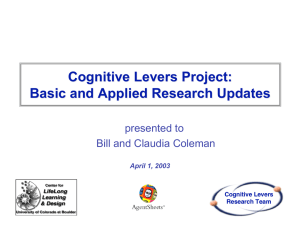 Cognitive Levers Project: Basic and Applied Research Updates presented to