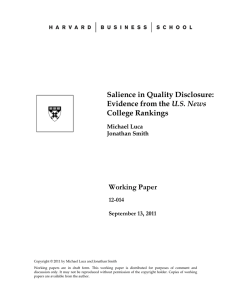 Salience in Quality Disclosure: U.S. News College Rankings Working Paper