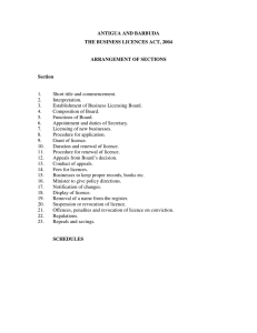 ANTIGUA AND BARBUDA THE BUSINESS LICENCES ACT, 2004  ARRANGEMENT OF SECTIONS