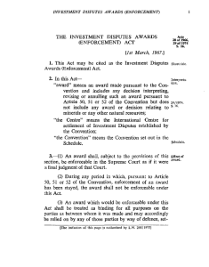 THE  INVESTMENT  DISPUTES  AWARDS (ENFORCEMENT)  ACT March,