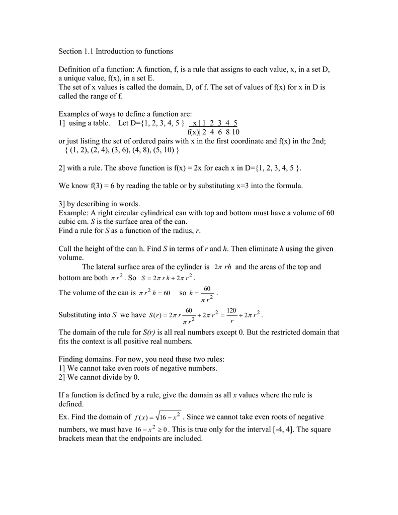 Section 1 1 Introduction To Functions