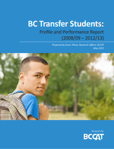 BC Transfer Students: Profile and Performance Report (2008/09 – 2012/13)