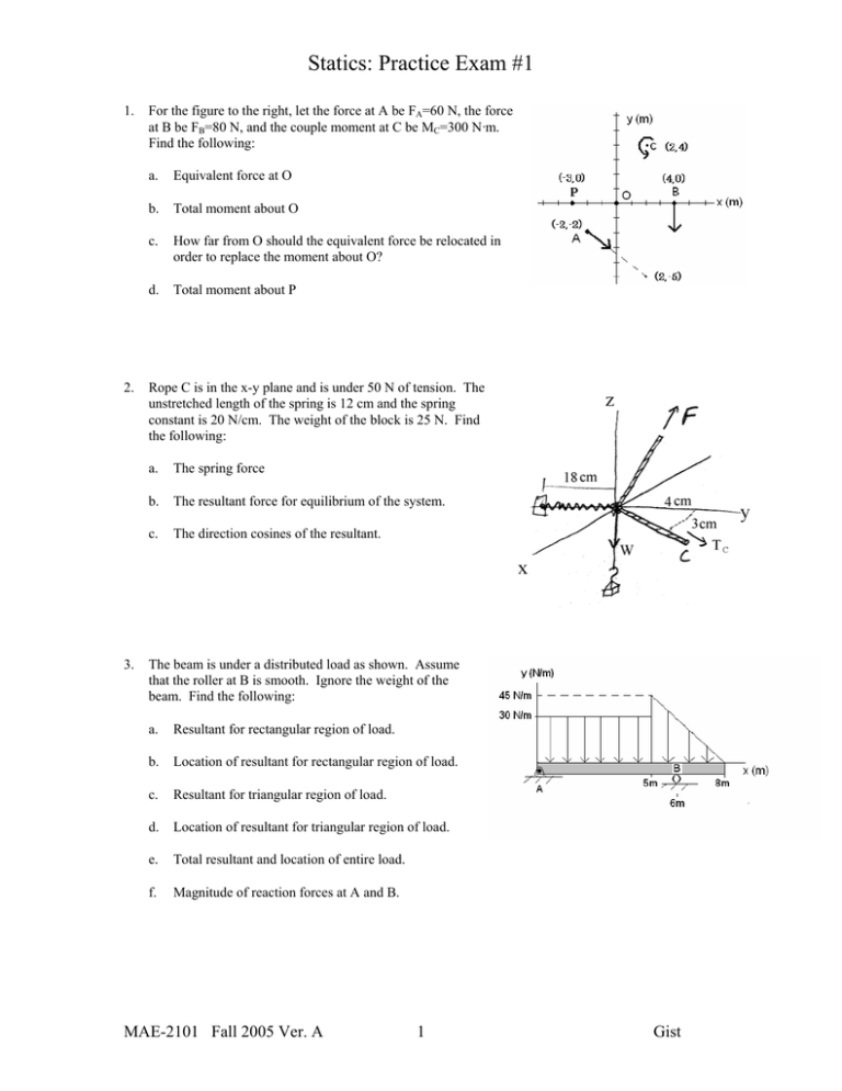Statics Practice Exam 1