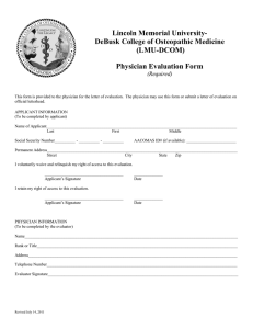 Lincoln Memorial University- DeBusk College of Osteopathic Medicine (LMU-DCOM) Physician Evaluation Form