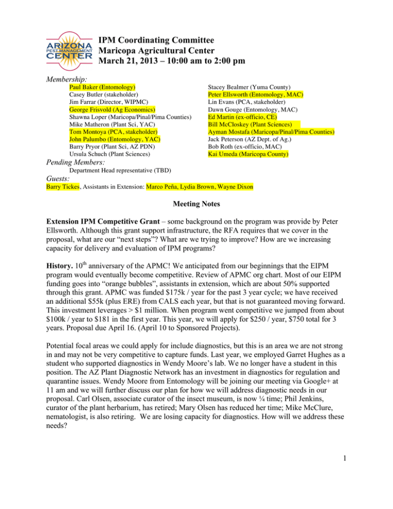 IPM Coordinating Committee Maricopa Agricultural Center