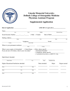 Lincoln Memorial University- DeBusk College of Osteopathic Medicine Physician Assistant Program Supplemental Application