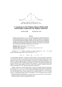 A comment on the Wigner-Dyson-Mehta bulk universality conjecture for Wigner matrices os