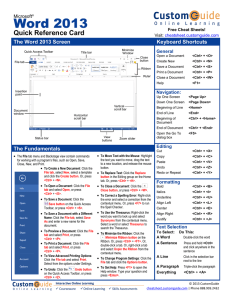 Word 2013 Quick Reference Card  The Word 2013 Screen
