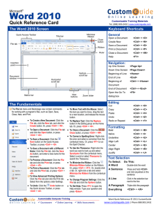 Word 2010 Quick Reference Card  The Word 2010 Screen