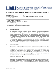 Counseling 698 - School Counseling Internship - Spring 2016