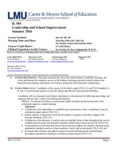 IL 501 Leadership and School Improvement Summer 2016 Course Sections: