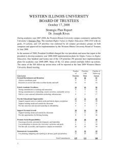 WESTERN ILLINOIS UNIVERSITY BOARD OF TRUSTEES October 17, 2008 Strategic Plan Report