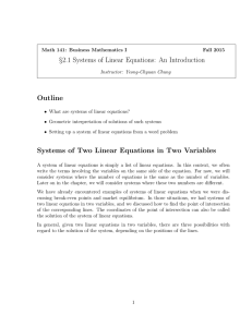 §2.1 Systems of Linear Equations: An Introduction Outline