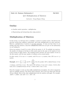 §2.5 Multiplication of Matrices Outline