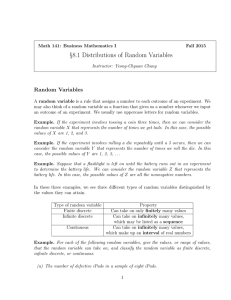 §8.1 Distributions of Random Variables Random Variables