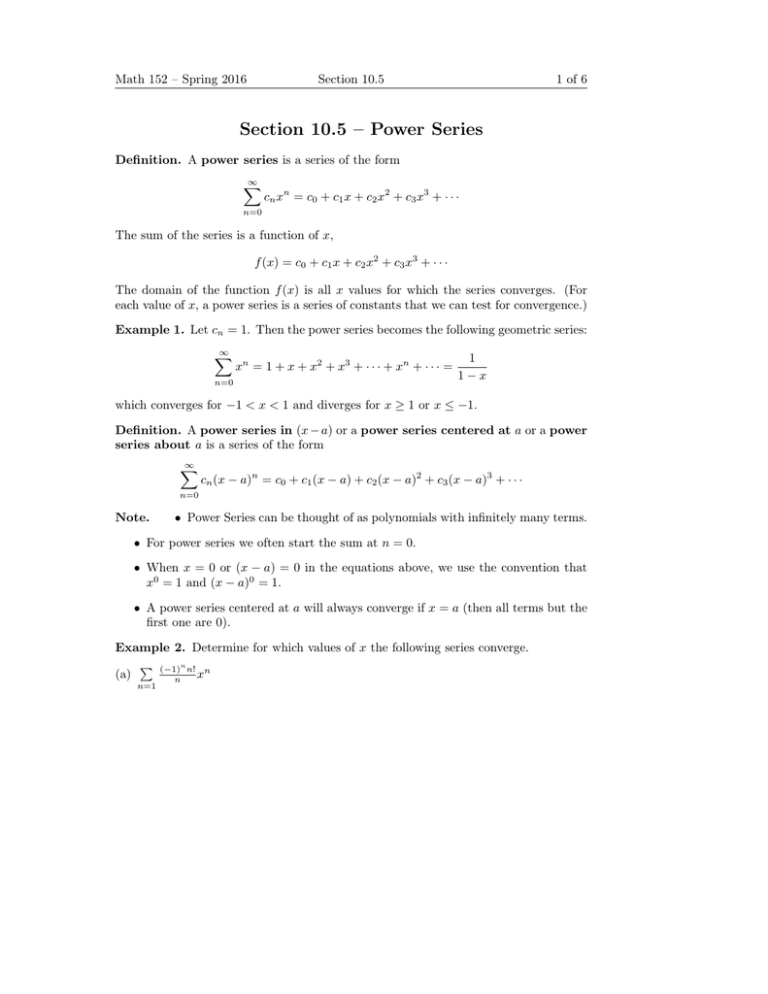 Section 10.5 Power Series