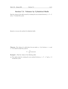 Section 7.3– Volumes by Cylindrical Shells