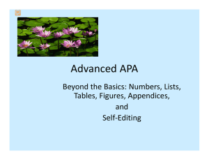 Advanced APA Beyond the Basics: Numbers, Lists,  Tables, Figures, Appendices, and 