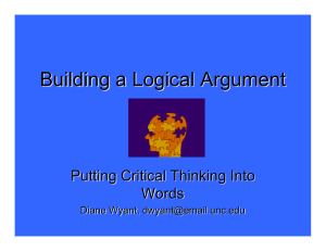 Building a Logical Argument Putting Critical Thinking Into Words Diane Wyant,