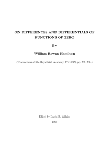 ON DIFFERENCES AND DIFFERENTIALS OF FUNCTIONS OF ZERO By William Rowan Hamilton