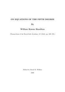 ON EQUATIONS OF THE FIFTH DEGREE By William Rowan Hamilton