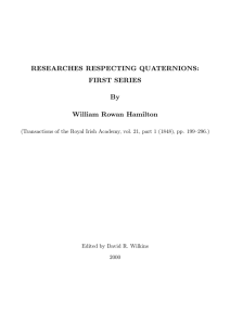 RESEARCHES RESPECTING QUATERNIONS: FIRST SERIES By William Rowan Hamilton