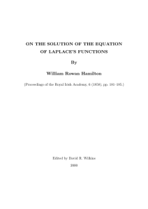 ON THE SOLUTION OF THE EQUATION OF LAPLACE’S FUNCTIONS By William Rowan Hamilton