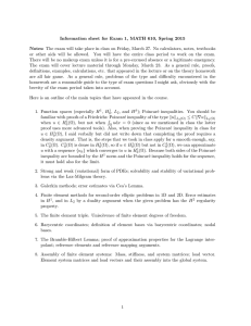 Information sheet for Exam 1, MATH 610, Spring 2015