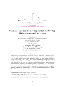 Nonmonotonic coexistence regions for the two-type Richardson model on graphs