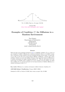 Examples of Condition (T ) for Diffusions in a Random Environment