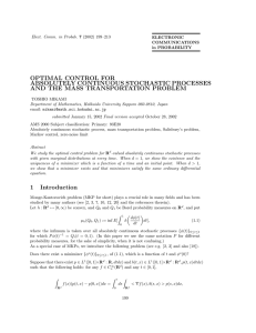 OPTIMAL CONTROL FOR ABSOLUTELY CONTINUOUS STOCHASTIC PROCESSES AND THE MASS TRANSPORTATION PROBLEM