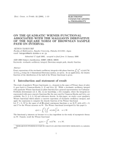 ON THE QUADRATIC WIENER FUNCTIONAL ASSOCIATED WITH THE MALLIAVIN DERIVATIVE