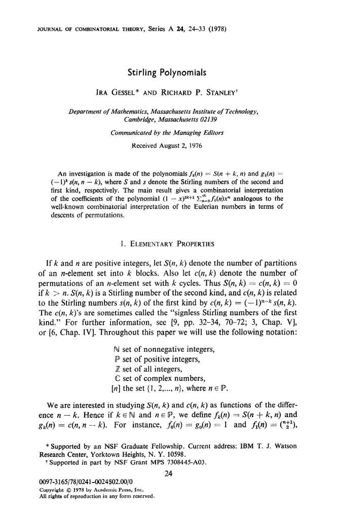 Series A 24 P Stirling Polynomials