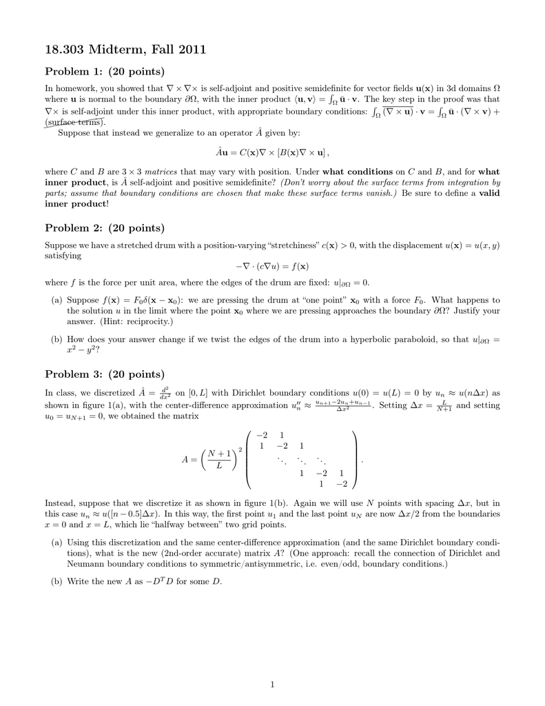 18 303 Midterm Fall 11 Problem 1 Points