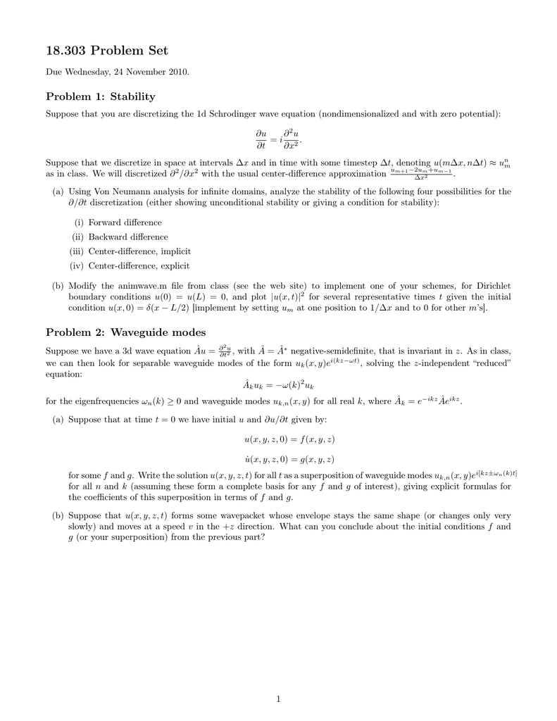 18 303 Problem Set Problem 1 Stability