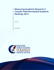 Measuring Academic Research in Canada: Field-Normalized Academic Rankings 2012 August, 2012