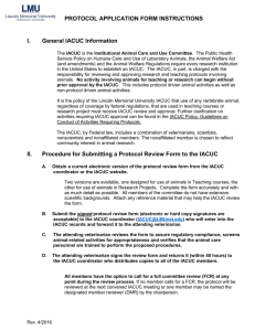 PROTOCOL APPLICATION FORM INSTRUCTIONS I. General IACUC Information