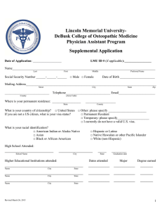 Lincoln Memorial University- DeBusk College of Osteopathic Medicine Physician Assistant Program Supplemental Application