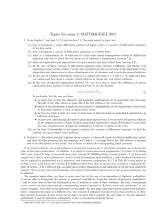 Topics for exam 2, MATH308-FALL 2015