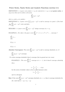 Power Series, Taylor Series and Analytic Functions (section 5.1)